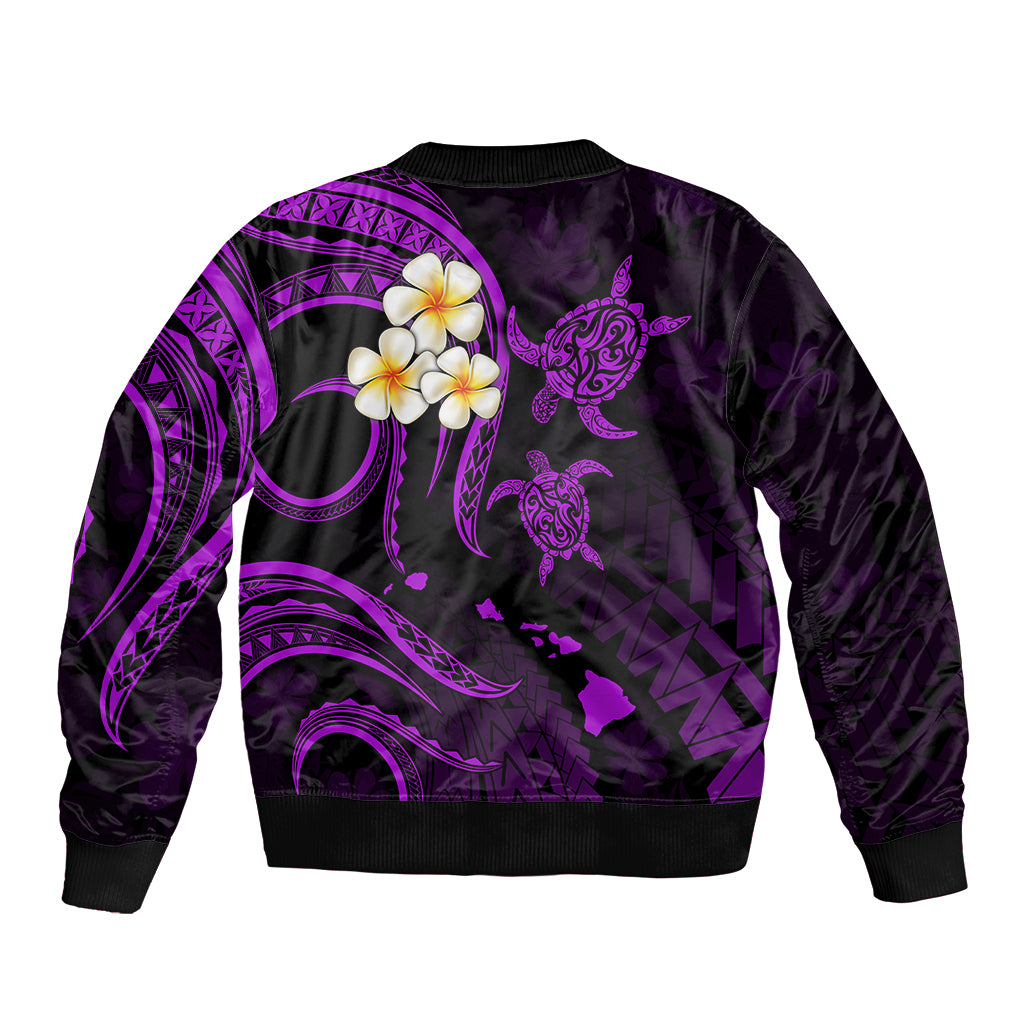 Polynesian Hawaii Sleeve Zip Bomber Jacket Kahoolawe Islands with Pacific Plumeria Purple Vibe LT9 - Polynesian Pride