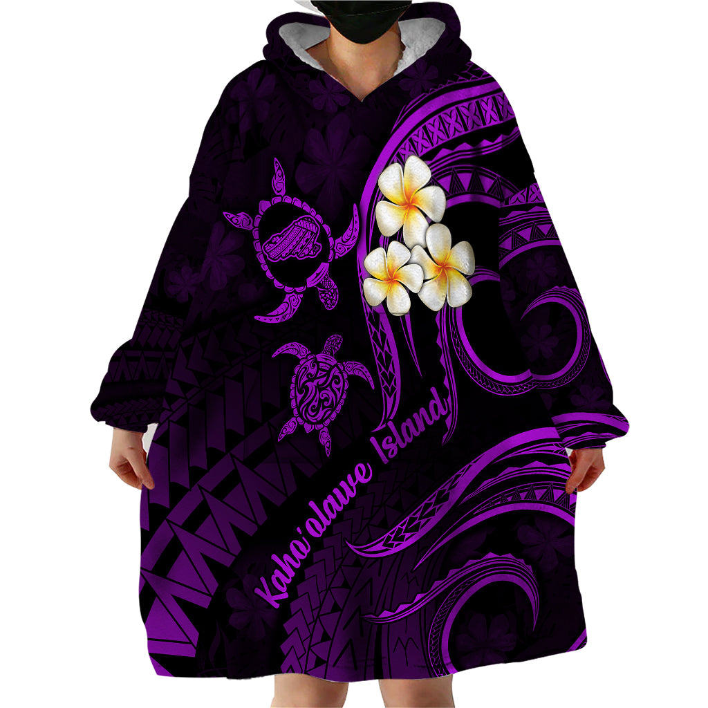 Polynesian Hawaii Wearable Blanket Hoodie Kahoolawe Islands with Pacific Plumeria Purple Vibe LT9 - Polynesian Pride