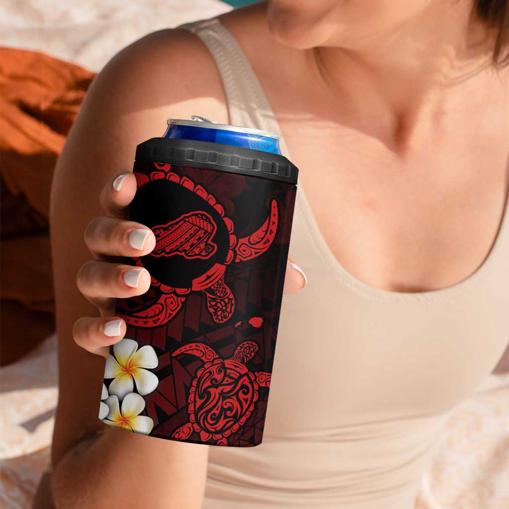 Hawaii Kahoolawe Islands Pacific Plumeria 4 in 1 Can Cooler Tumbler Red Polynesian Tattoo