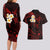 Polynesian Hawaii Couples Long Sleeve Bodycon Dress and Hawaiian Shirt Kahoolawe Islands with Pacific Plumeria Red Vibe LT9 - Polynesian Pride