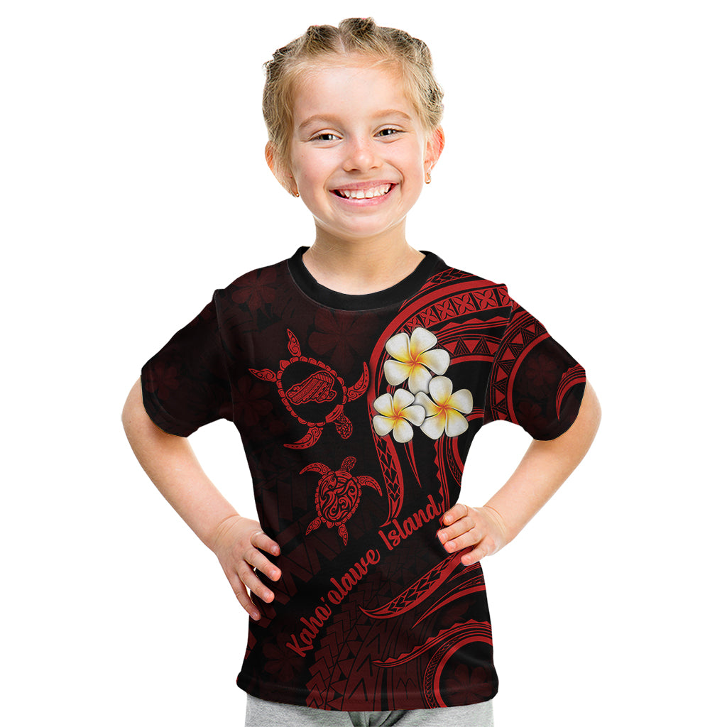 Polynesian Hawaii Kid T Shirt Kahoolawe Islands with Pacific Plumeria Red Vibe LT9 Red - Polynesian Pride