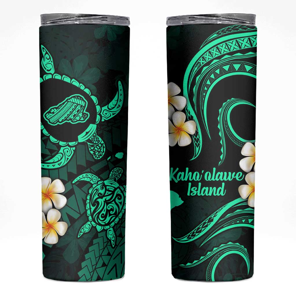 Hawaii Kahoolawe Islands Pacific Plumeria Skinny Tumbler Turquoise Polynesian Tattoo