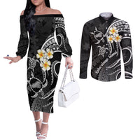 Polynesian Hawaii Couples Off The Shoulder Long Sleeve Dress and Long Sleeve Button Shirts Kahoolawe Islands with Pacific Plumeria White Vibe LT9 White - Polynesian Pride