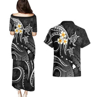 Polynesian Hawaii Couples Puletasi Dress and Hawaiian Shirt Kahoolawe Islands with Pacific Plumeria White Vibe LT9 - Polynesian Pride