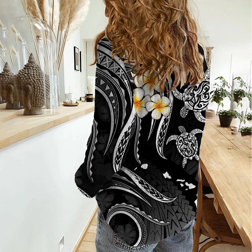 Polynesian Hawaii Women Casual Shirt Kahoolawe Islands with Pacific Plumeria White Vibe LT9 - Polynesian Pride