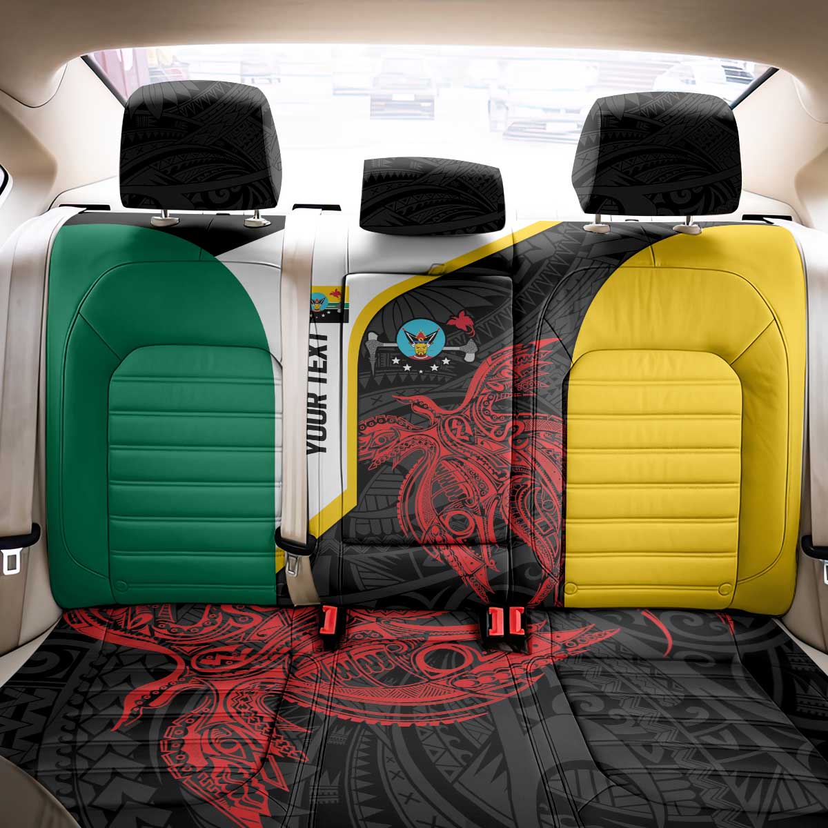 Personalised PNG Hela Province Back Car Seat Cover Bird of Paradise Tattoo Flag Motif - Polynesian Pride