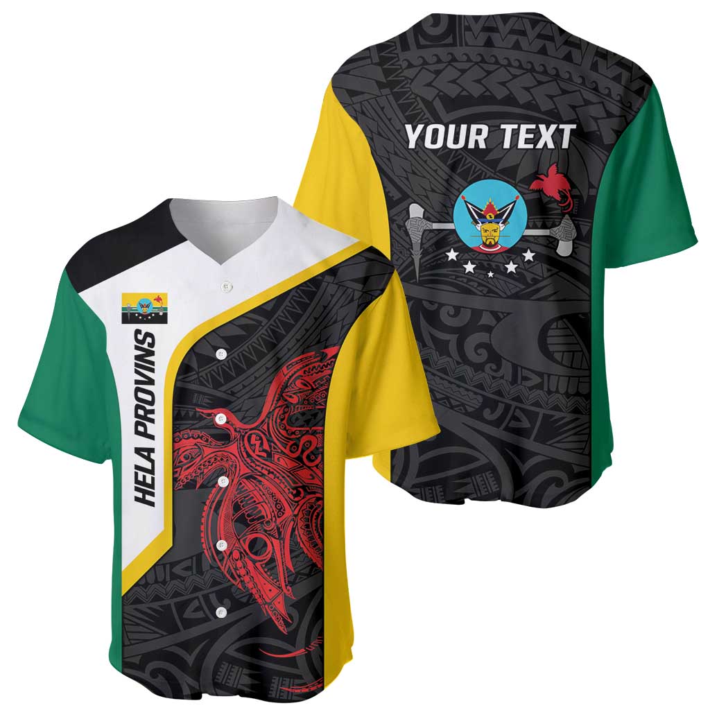 Personalised PNG Hela Province Baseball Jersey Bird of Paradise Tattoo Flag Motif LT9 - Polynesian Pride