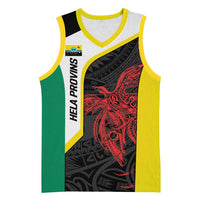 Personalised PNG Hela Province Basketball Jersey Bird of Paradise Tattoo Flag Motif - Polynesian Pride