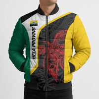 Personalised PNG Hela Province Bomber Puffer Jacket Bird of Paradise Tattoo Flag Motif - Polynesian Pride