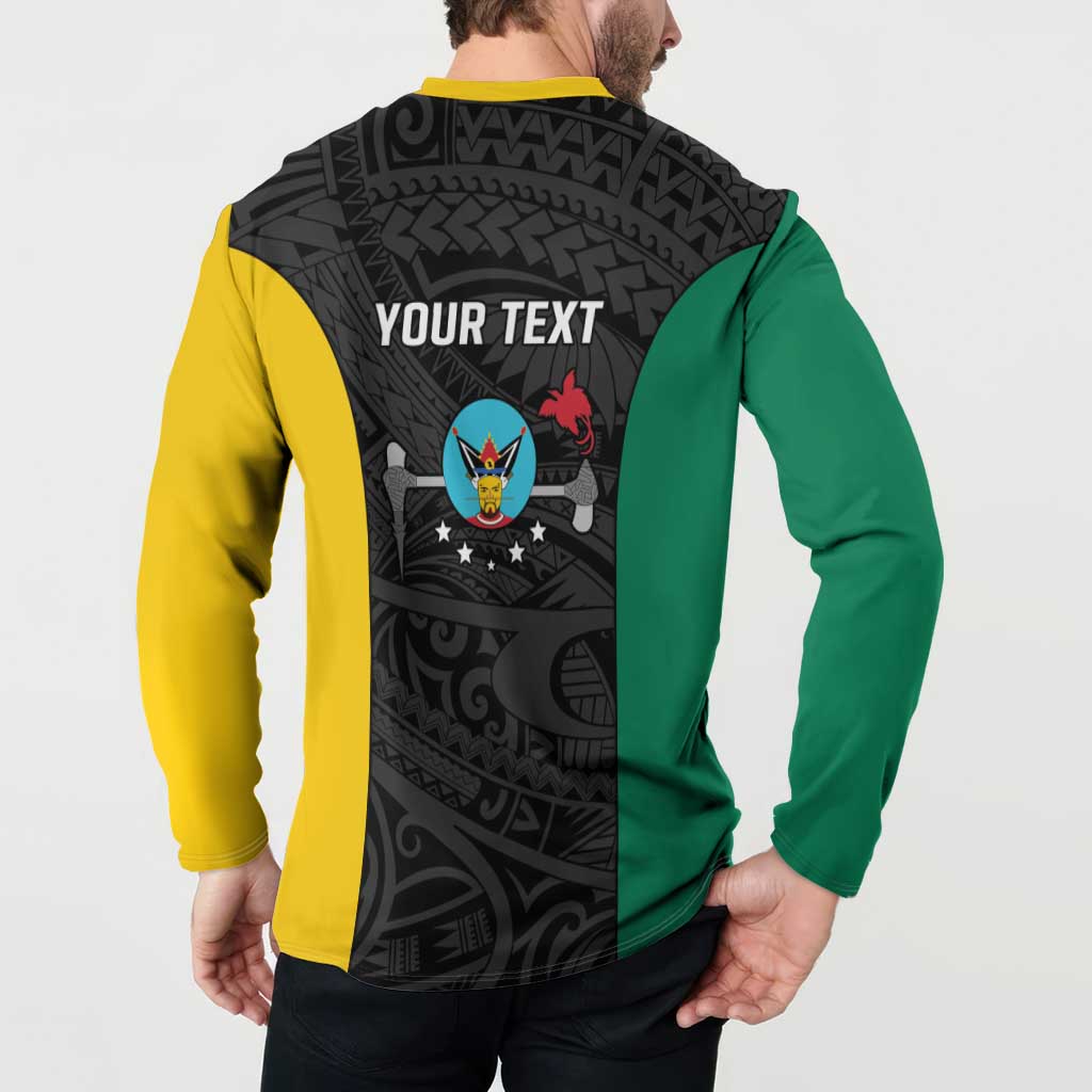 Personalised PNG Hela Province Button Sweatshirt Bird of Paradise Tattoo Flag Motif - Polynesian Pride