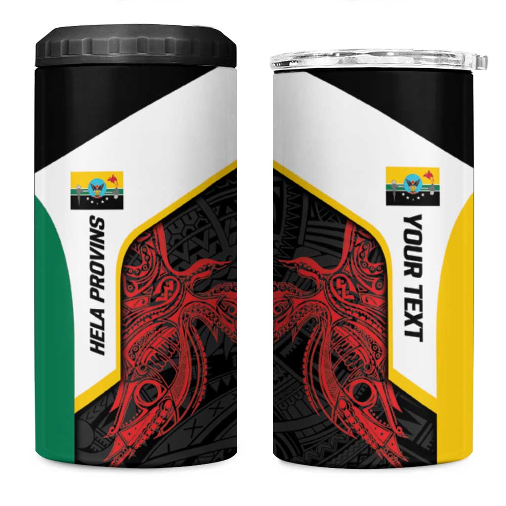 Personalised PNG Hela Province 4 in 1 Can Cooler Tumbler Bird of Paradise Tattoo Flag Motif - Polynesian Pride