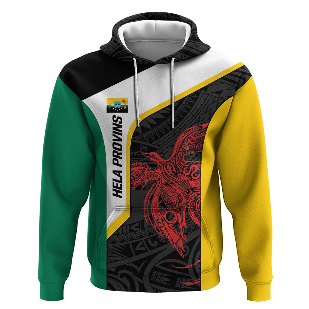 Personalised PNG Hela Province Hoodie Bird of Paradise Tattoo Flag Motif - Polynesian Pride