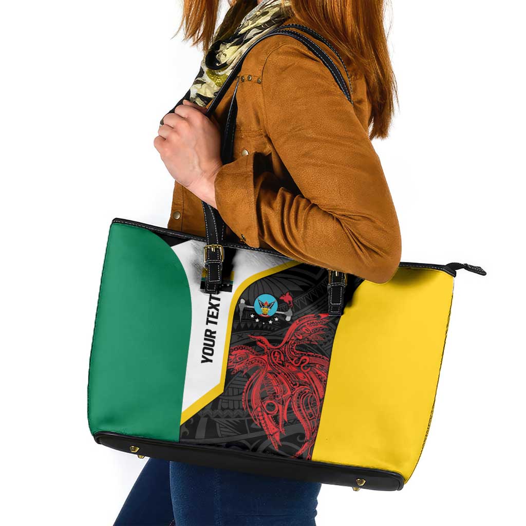 Personalised PNG Hela Province Leather Tote Bag Bird of Paradise Tattoo Flag Motif - Polynesian Pride