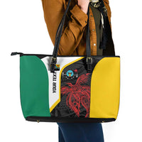 Personalised PNG Hela Province Leather Tote Bag Bird of Paradise Tattoo Flag Motif - Polynesian Pride