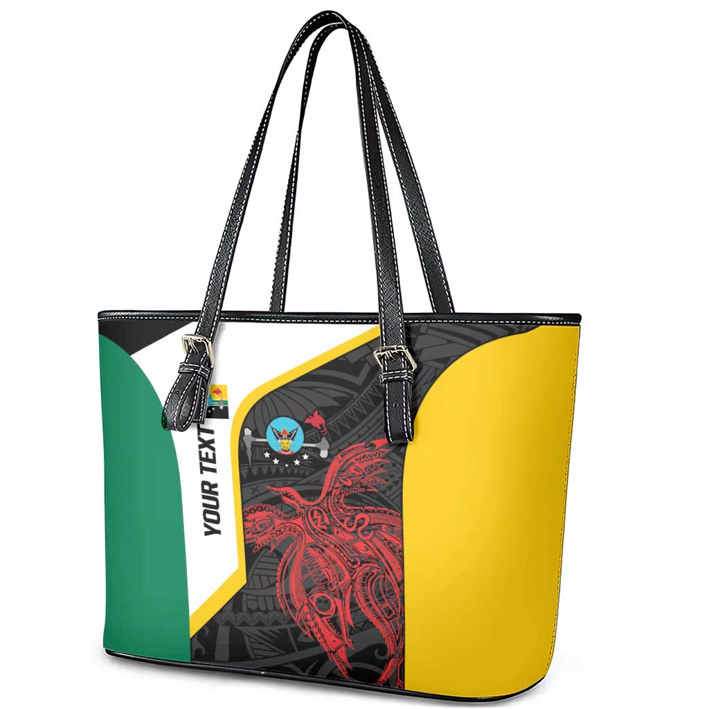 Personalised PNG Hela Province Leather Tote Bag Bird of Paradise Tattoo Flag Motif - Polynesian Pride
