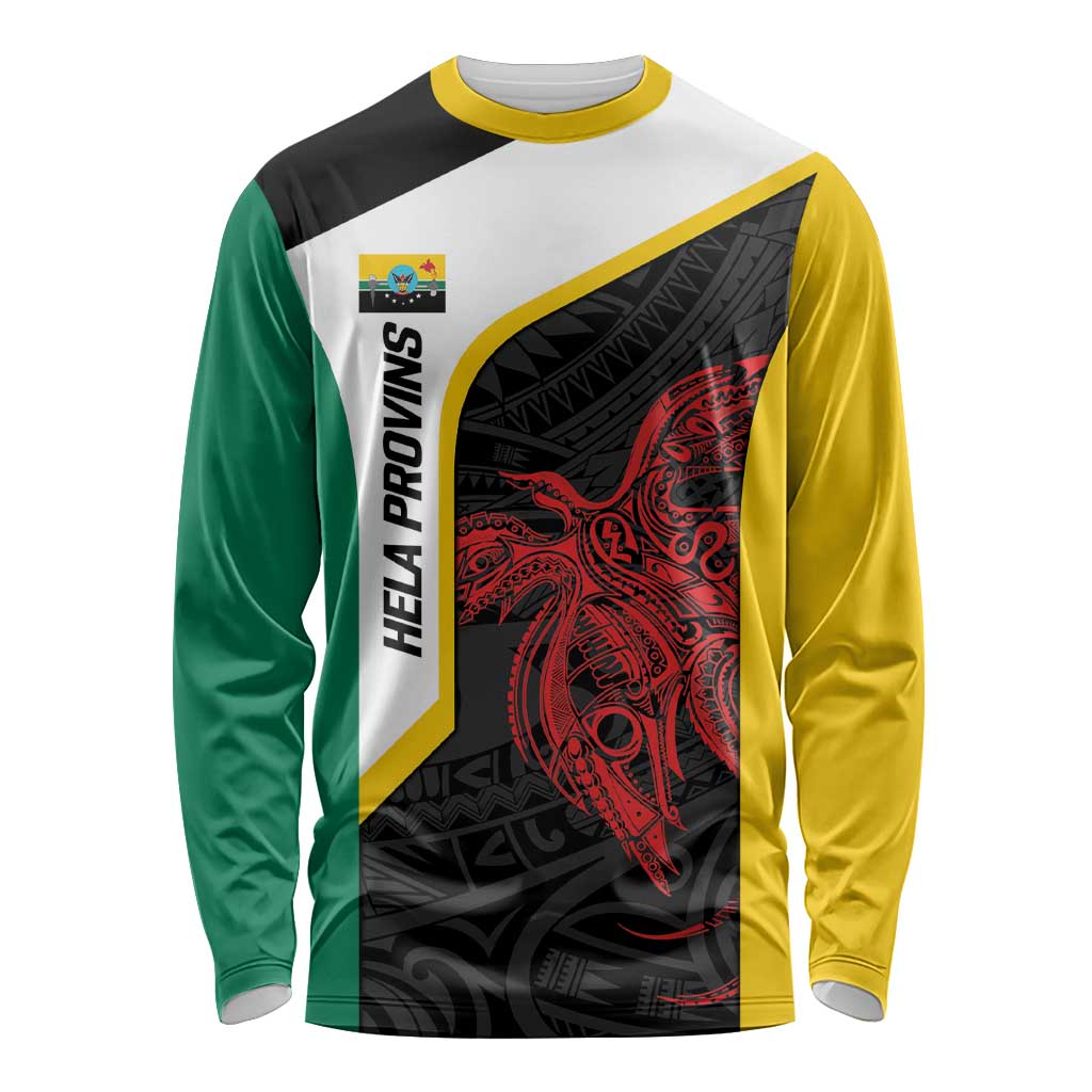 Personalised PNG Hela Province Long Sleeve Shirt Bird of Paradise Tattoo Flag Motif - Polynesian Pride