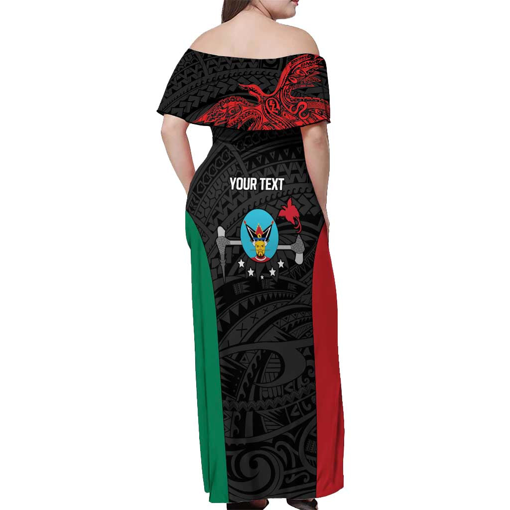 Personalised PNG Hela Province Off Shoulder Maxi Dress Bird of Paradise Tattoo Flag Motif - Polynesian Pride