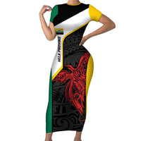 Personalised PNG Hela Province Short Sleeve Bodycon Dress Bird of Paradise Tattoo Flag Motif - Polynesian Pride