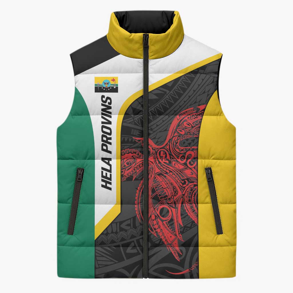 Personalised PNG Hela Province Sleeveless Puffer Jacket Bird of Paradise Tattoo Flag Motif - Polynesian Pride