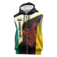 Personalised PNG Hela Province Sleeveless Zip Hoodie Bird of Paradise Tattoo Flag Motif - Polynesian Pride