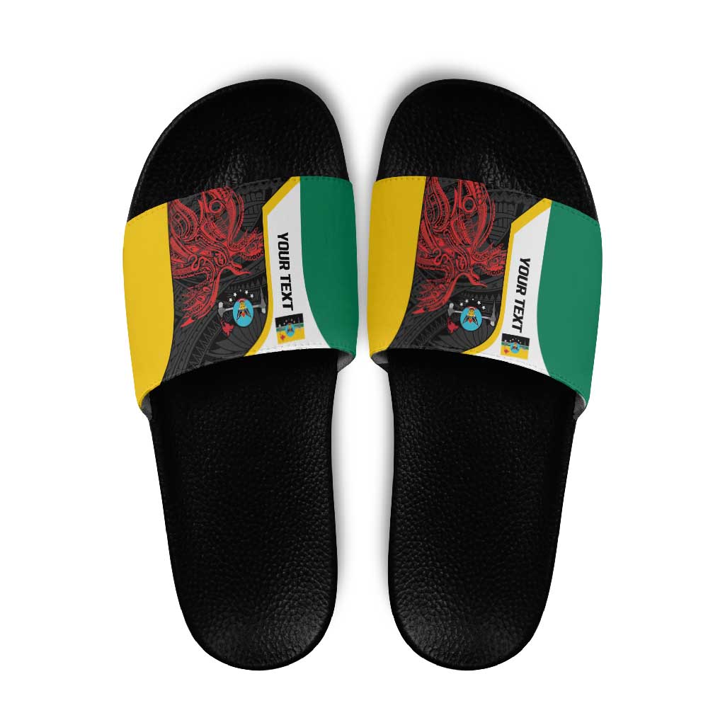 Personalised PNG Hela Province Slide Sandals Bird of Paradise Tattoo Flag Motif LT9 Yellow - Polynesian Pride