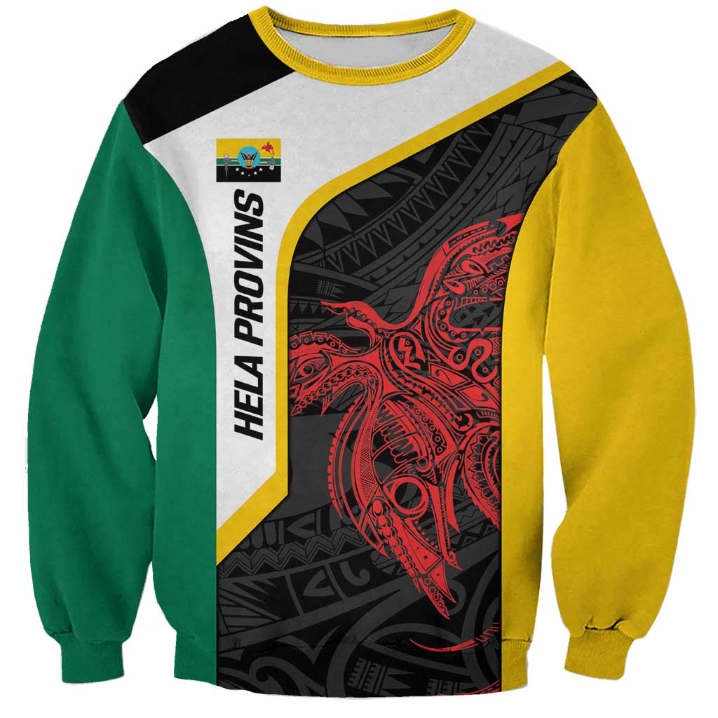 Personalised PNG Hela Province Sweatshirt Bird of Paradise Tattoo Flag Motif - Polynesian Pride
