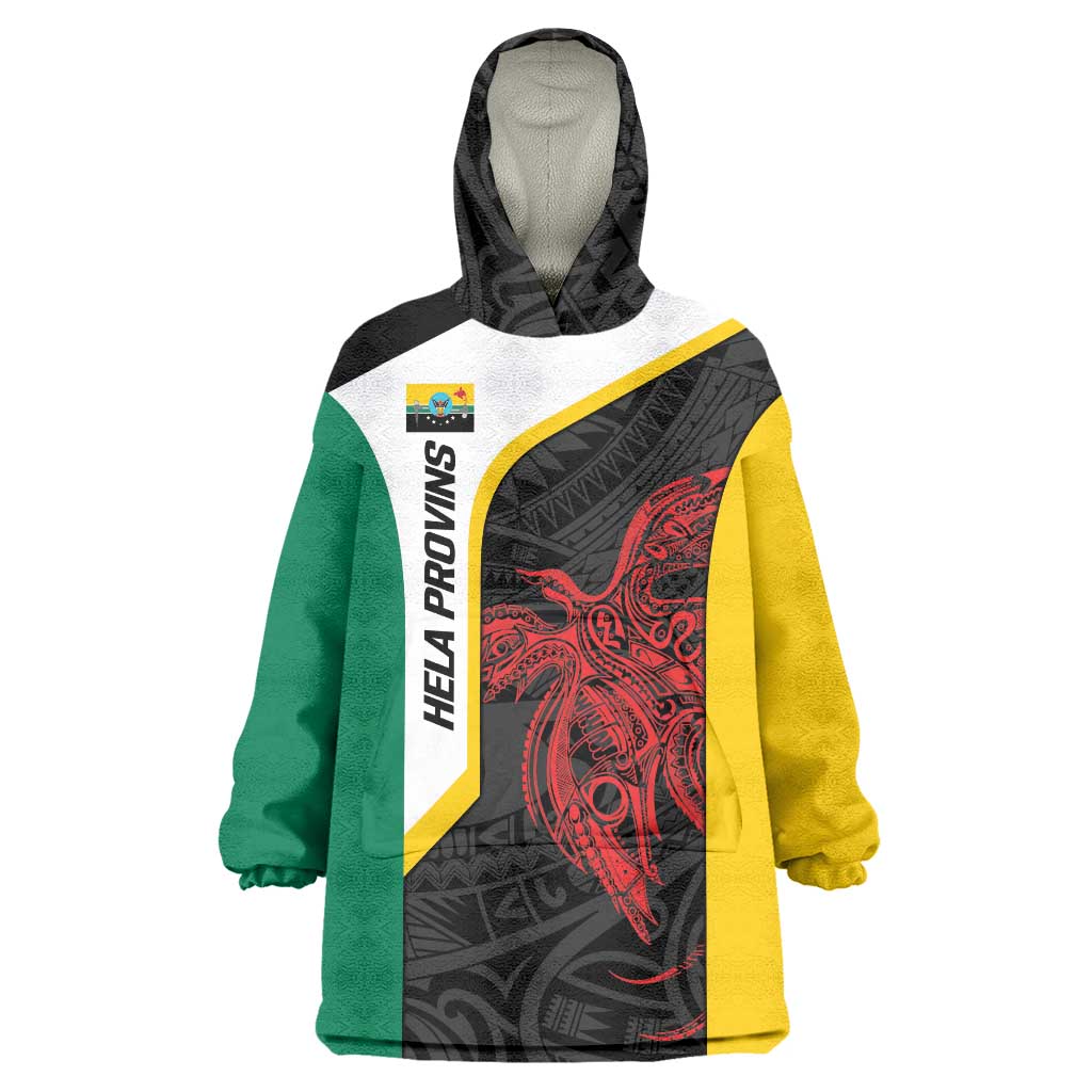 Personalised PNG Hela Province Wearable Blanket Hoodie Bird of Paradise Tattoo Flag Motif - Polynesian Pride