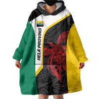 Personalised PNG Hela Province Wearable Blanket Hoodie Bird of Paradise Tattoo Flag Motif - Polynesian Pride