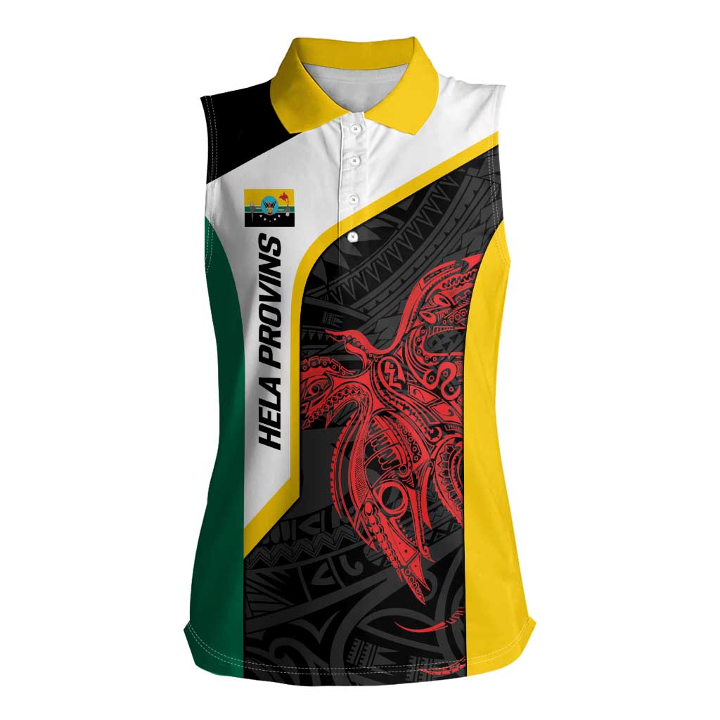 Personalised PNG Hela Province Women Sleeveless Polo Shirt Bird of Paradise Tattoo Flag Motif - Polynesian Pride
