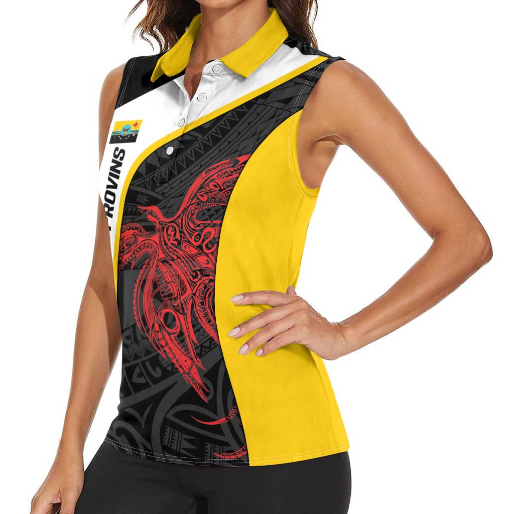 Personalised PNG Hela Province Women Sleeveless Polo Shirt Bird of Paradise Tattoo Flag Motif - Polynesian Pride