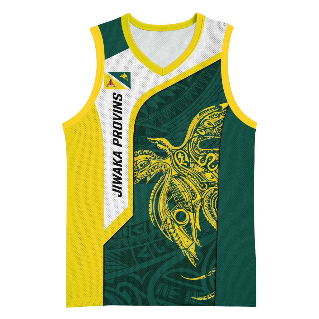 Personalised PNG Jiwaka Province Basketball Jersey Bird of Paradise Tattoo Flag Motif - Polynesian Pride