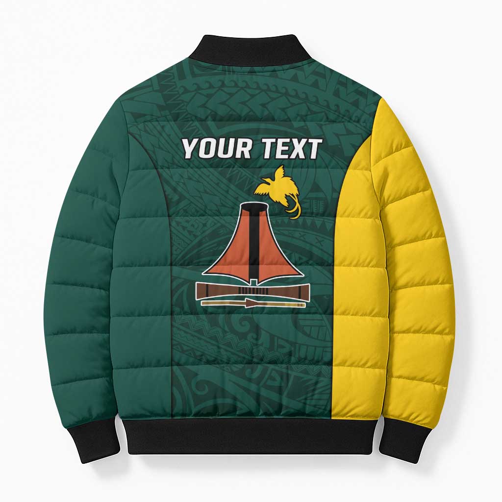 Personalised PNG Jiwaka Province Bomber Puffer Jacket Bird of Paradise Tattoo Flag Motif - Polynesian Pride