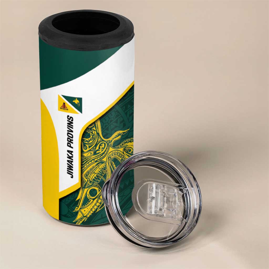 Personalised PNG Jiwaka Province 4 in 1 Can Cooler Tumbler Bird of Paradise Tattoo Flag Motif LT9 - Polynesian Pride