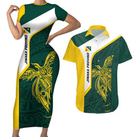 Personalised PNG Jiwaka Province Couples Matching Short Sleeve Bodycon Dress and Hawaiian Shirt Bird of Paradise Tattoo Flag Motif LT9 Green - Polynesian Pride