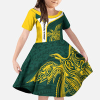 Personalised PNG Jiwaka Province Family Matching Mermaid Dress and Hawaiian Shirt Bird of Paradise Tattoo Flag Motif LT9 Daughter's Dress Green - Polynesian Pride
