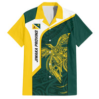 Personalised PNG Jiwaka Province Family Matching Off The Shoulder Long Sleeve Dress and Hawaiian Shirt Bird of Paradise Tattoo Flag Motif - Polynesian Pride