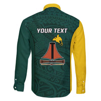 Personalised PNG Jiwaka Province Family Matching Off The Shoulder Long Sleeve Dress and Hawaiian Shirt Bird of Paradise Tattoo Flag Motif - Polynesian Pride