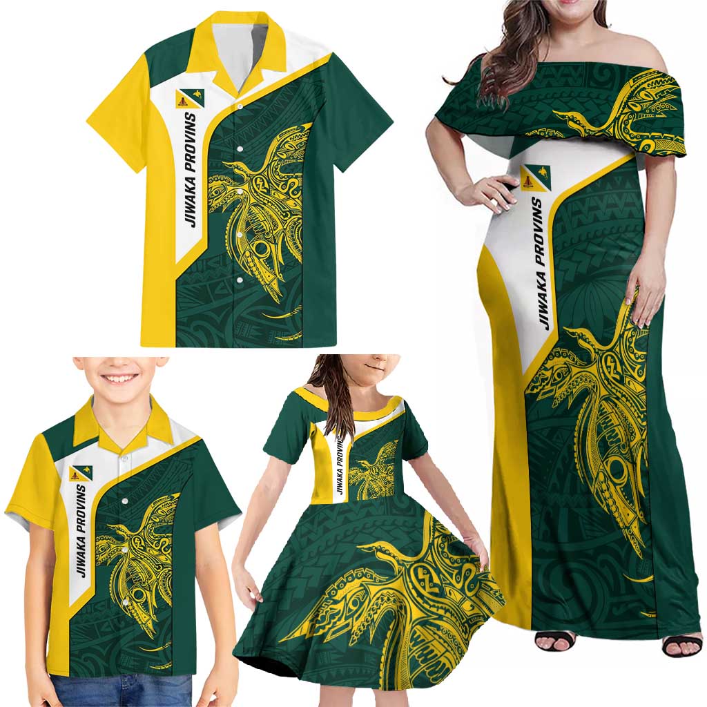 Personalised PNG Jiwaka Province Family Matching Off Shoulder Maxi Dress and Hawaiian Shirt Bird of Paradise Tattoo Flag Motif LT9 - Polynesian Pride
