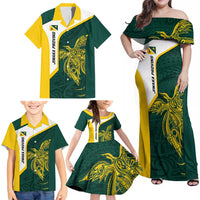 Personalised PNG Jiwaka Province Family Matching Off Shoulder Maxi Dress and Hawaiian Shirt Bird of Paradise Tattoo Flag Motif LT9 - Polynesian Pride