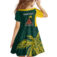 Personalised PNG Jiwaka Province Family Matching Off Shoulder Short Dress and Hawaiian Shirt Bird of Paradise Tattoo Flag Motif - Polynesian Pride