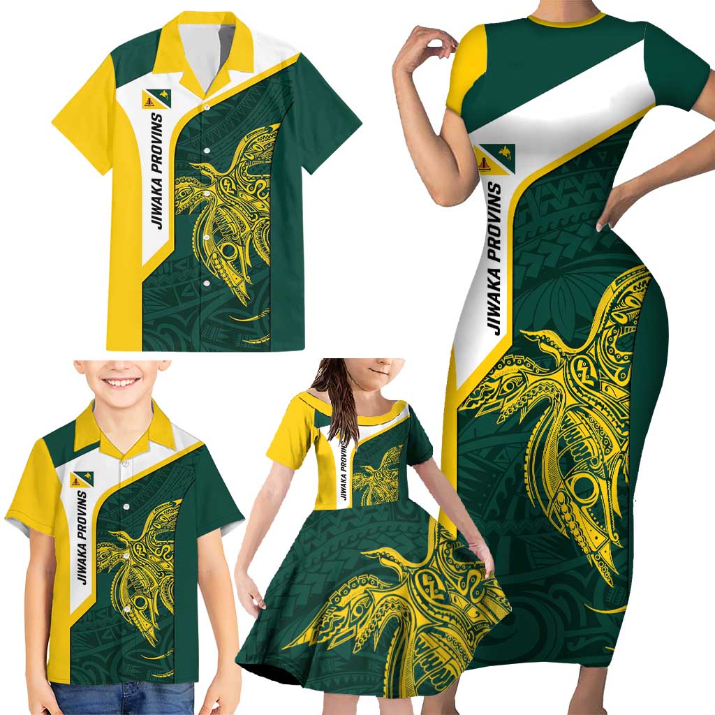 Personalised PNG Jiwaka Province Family Matching Short Sleeve Bodycon Dress and Hawaiian Shirt Bird of Paradise Tattoo Flag Motif LT9 - Polynesian Pride