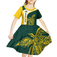 Personalised PNG Jiwaka Province Kid Short Sleeve Dress Bird of Paradise Tattoo Flag Motif - Polynesian Pride