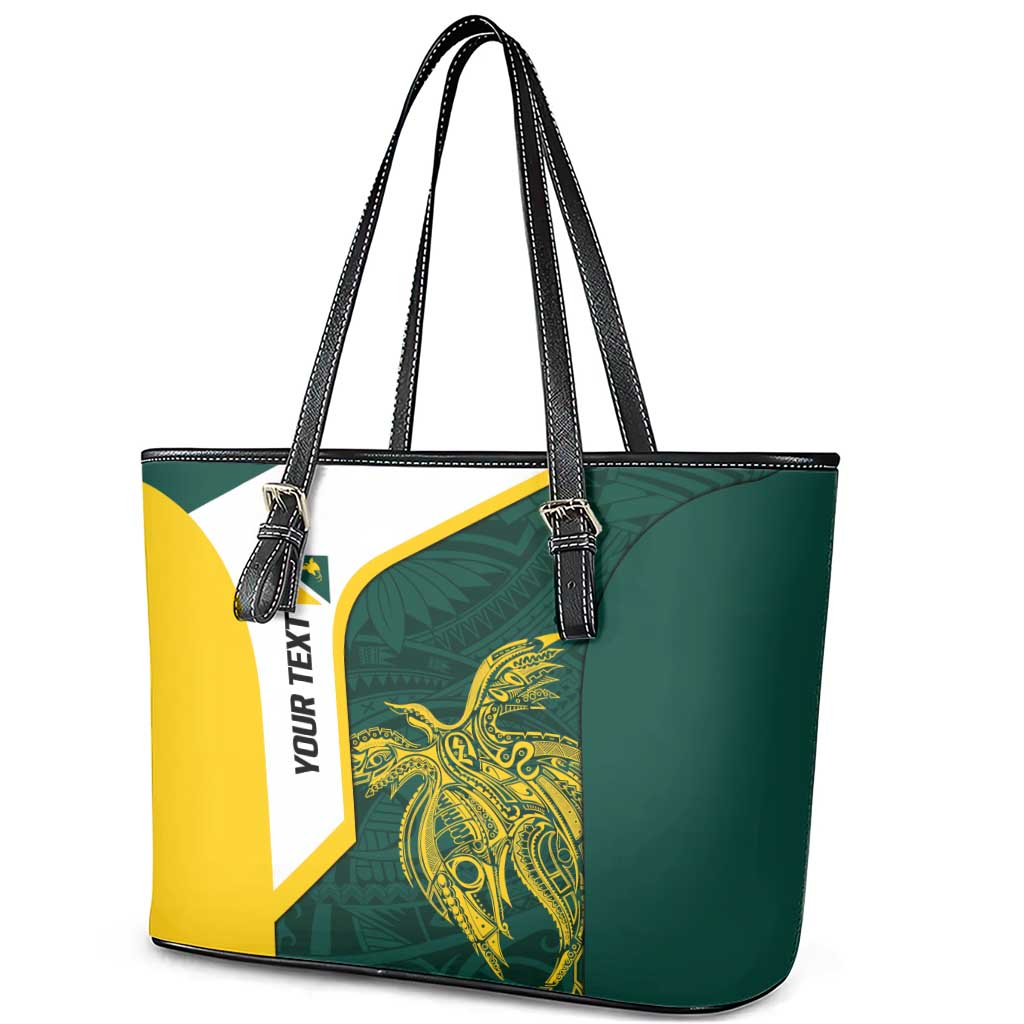 Personalised PNG Jiwaka Province Leather Tote Bag Bird of Paradise Tattoo Flag Motif - Polynesian Pride