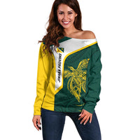 Personalised PNG Jiwaka Province Off Shoulder Sweater Bird of Paradise Tattoo Flag Motif - Polynesian Pride