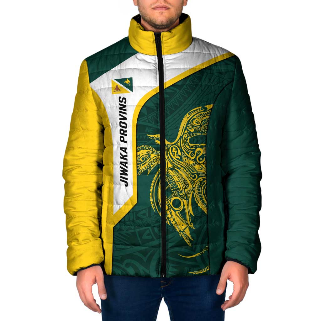 Personalised PNG Jiwaka Province Padded Jacket Bird of Paradise Tattoo Flag Motif - Polynesian Pride