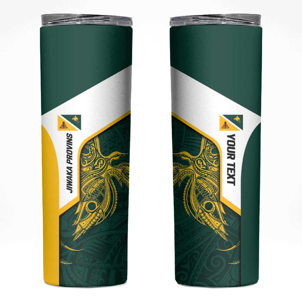 Personalised PNG Jiwaka Province Skinny Tumbler Bird of Paradise Tattoo Flag Motif LT9 Green - Polynesian Pride