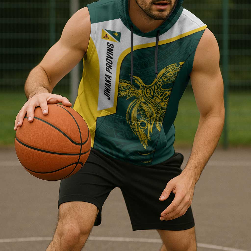 Personalised PNG Jiwaka Province Sleeveless Hoodie Bird of Paradise Tattoo Flag Motif - Polynesian Pride