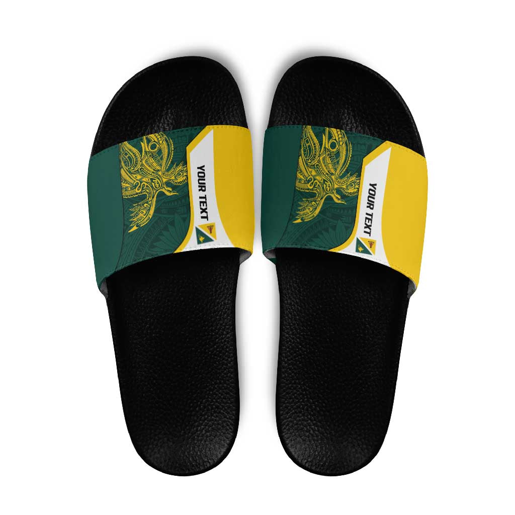 Personalised PNG Jiwaka Province Slide Sandals Bird of Paradise Tattoo Flag Motif - Polynesian Pride