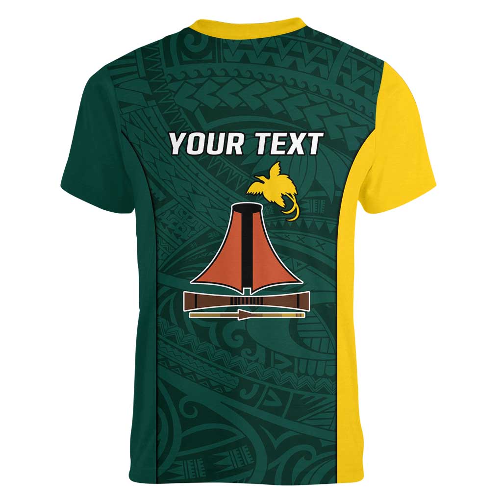 Personalised PNG Jiwaka Province Women V-Neck T-Shirt Bird of Paradise Tattoo Flag Motif - Polynesian Pride