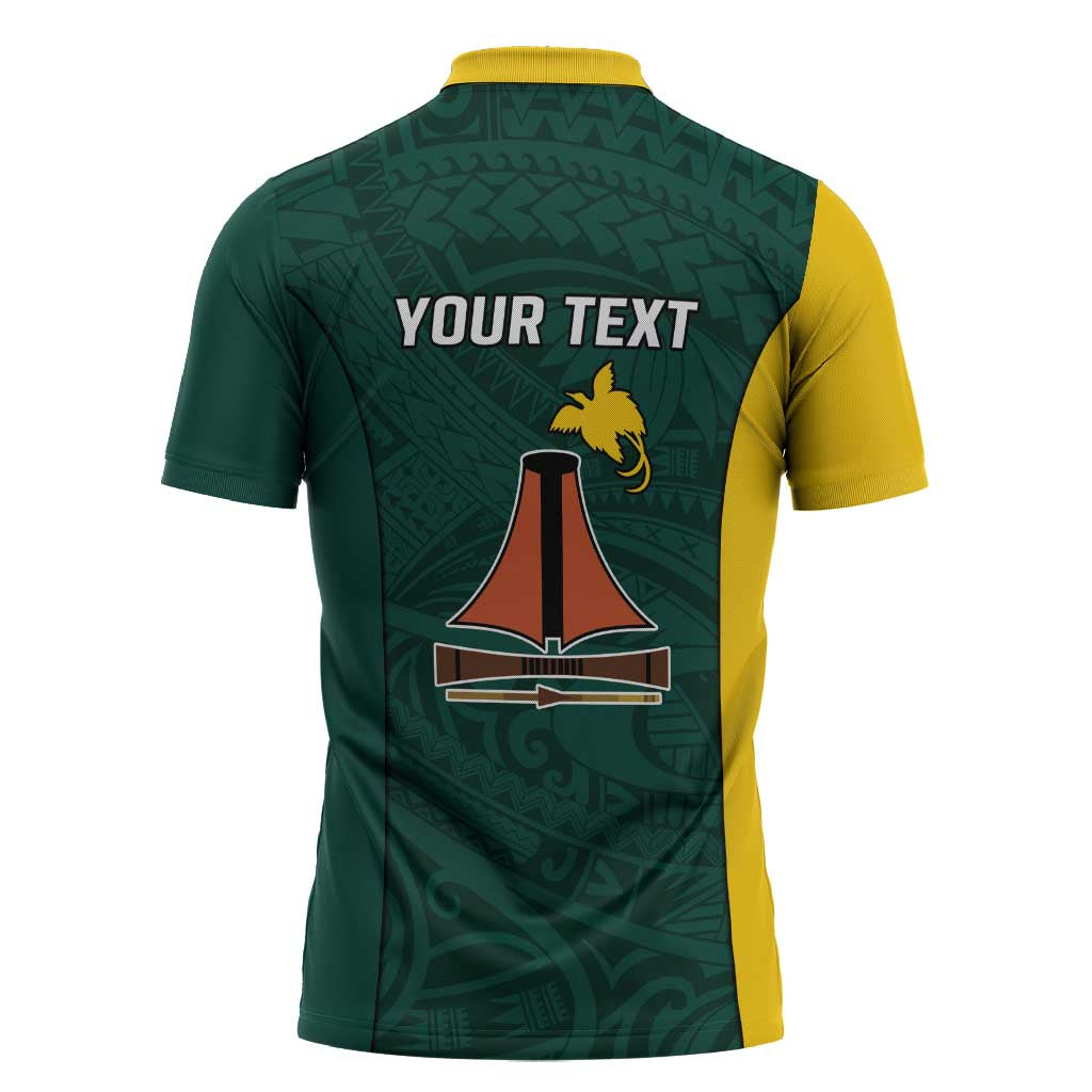 Personalised PNG Jiwaka Province Zipper Polo Shirt Bird of Paradise Tattoo Flag Motif - Polynesian Pride